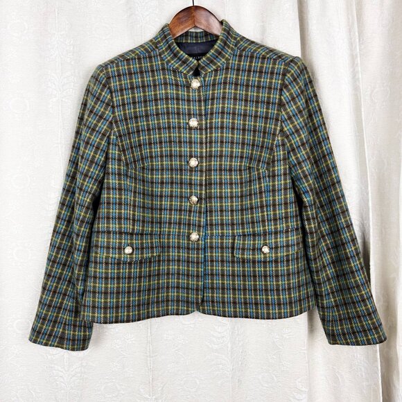 Talbots Shetland Officer Jacket in Apple Plaid wool blend academia equestrian 14 - Picture 2 of 11